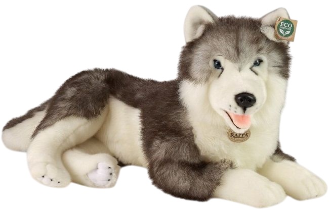 Jucărie de pluș  Rappa Eco Friends  - Husky siberian, 60 cm, culcat