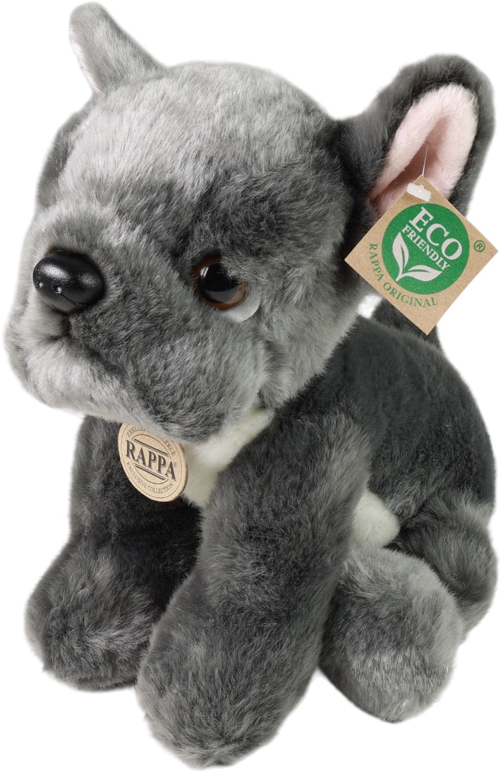 Jucărie de pluș Rappa Eco Friends - Grey French Bulldog, ședință, 26 cm