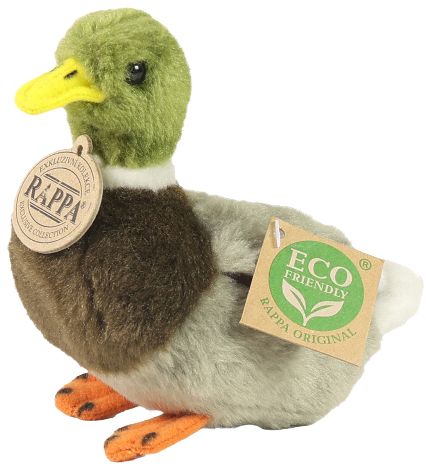 Jucărie de pluș  Rappa Ecoprieteni - Rață cu cap verde, 13 cm
