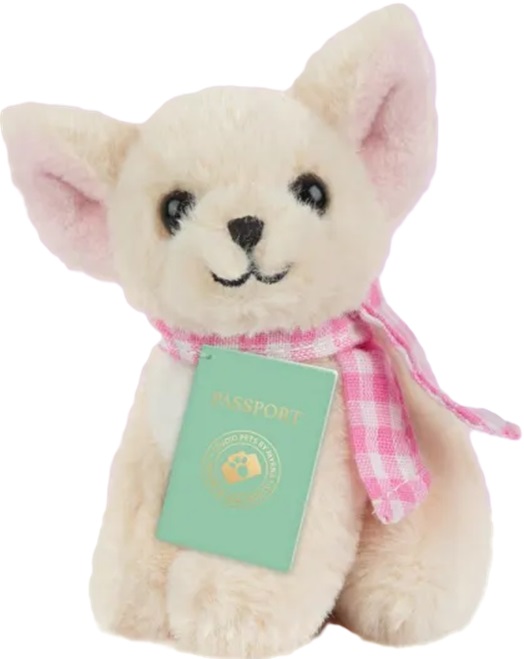 Jucărie de pluș  Studio Pets - Chihuahua Pinky cu servieta, pașaport și autocolante, 8 cm
