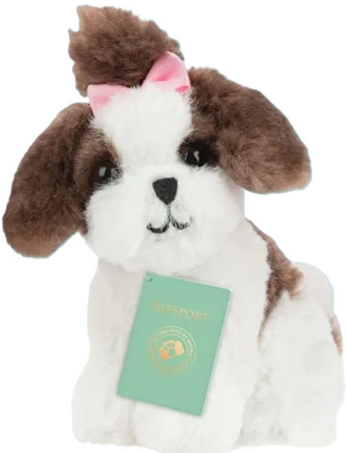 Jucărie de pluș  Studio Pets - Câinele Sammy cu servietă, pașaport și autocolante, 8 cm