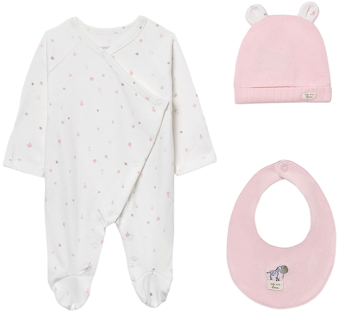 Set cadou Mayoral - Pijamă, bavețică și căciuliță, roz, 4-6 luni