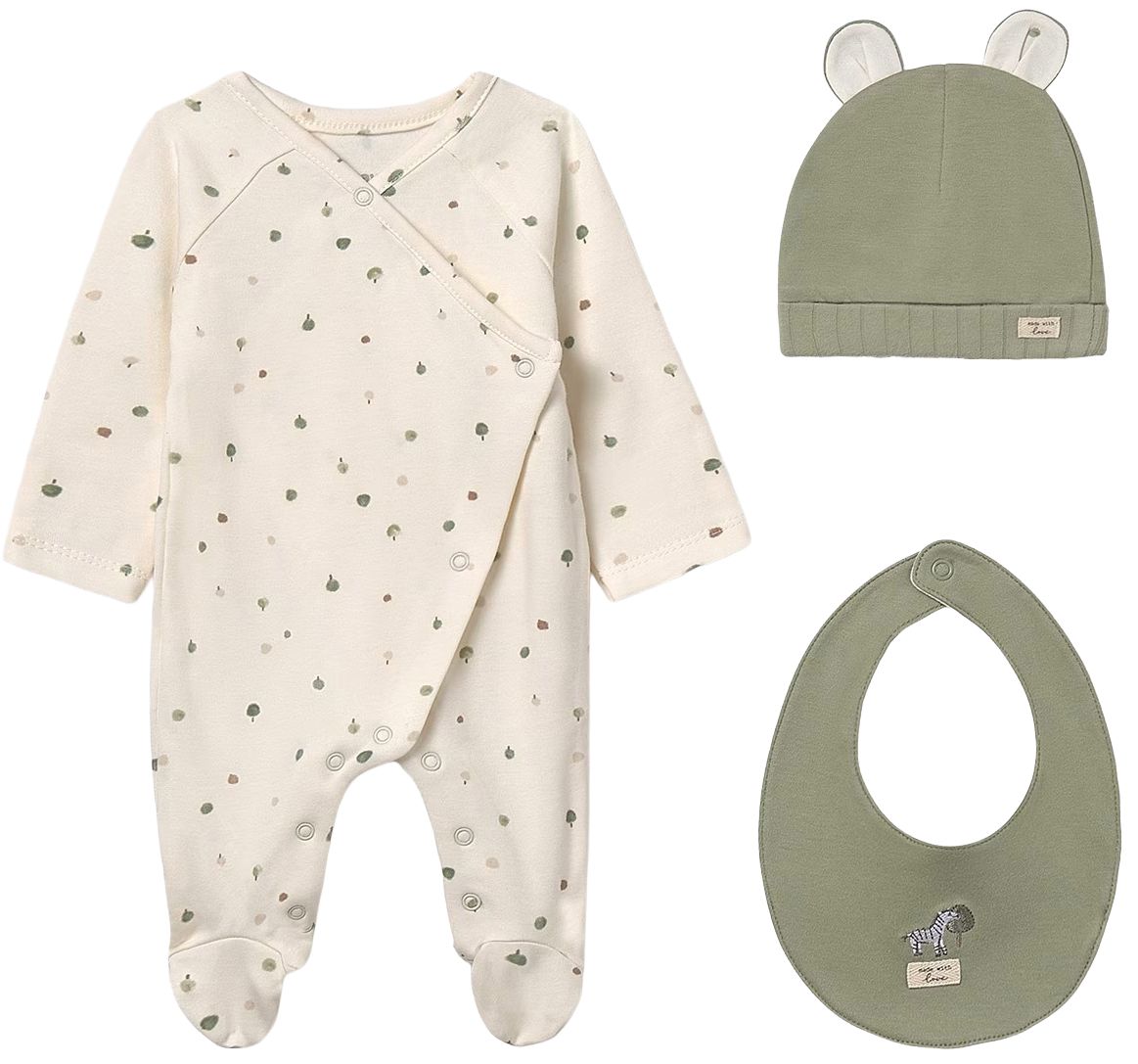 Set cadou Mayoral - Pijamă, bavețică și căciuliță, verde, 4-6 luni