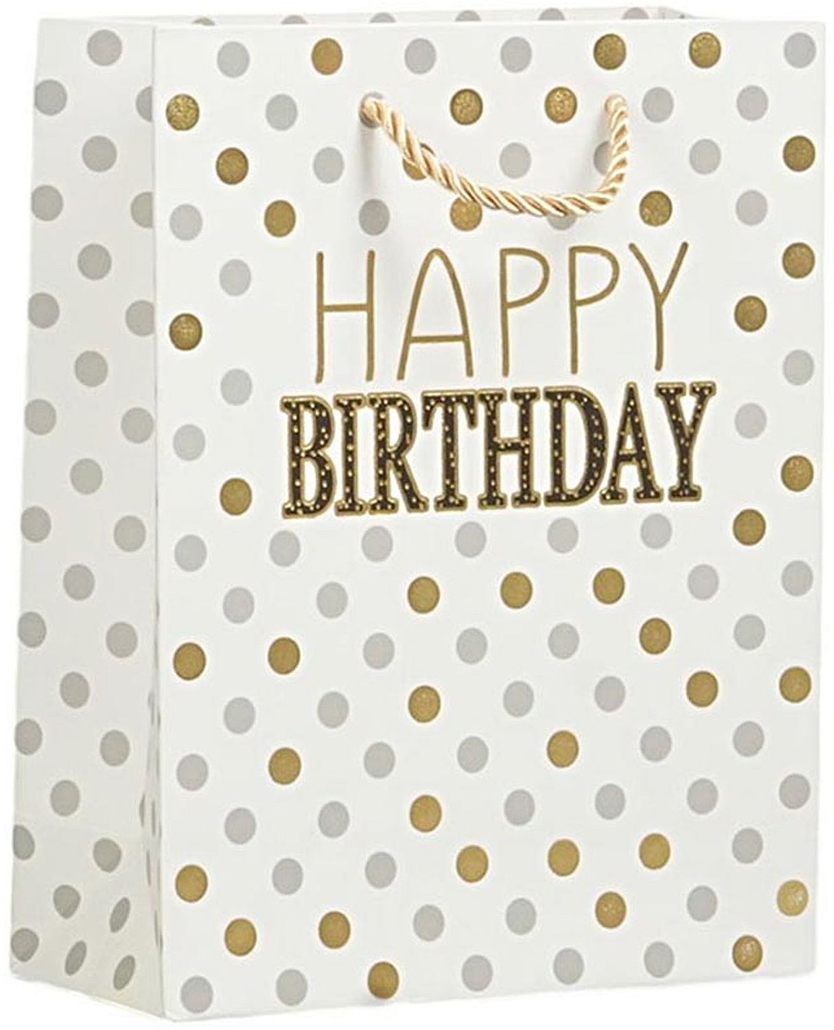 Pungă cadou Happy Birthday - Puncte, 26 х 32 х 10 cm, alb