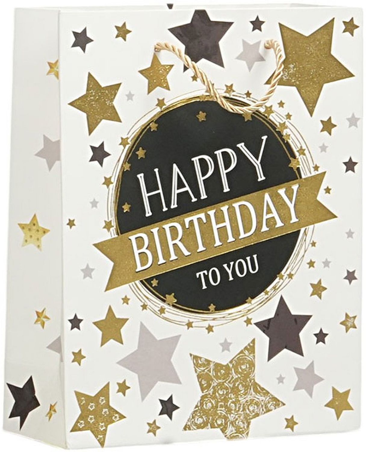 Pungă cadou Happy Birthday - Stele, 18 х 23 х 8 cm, alb