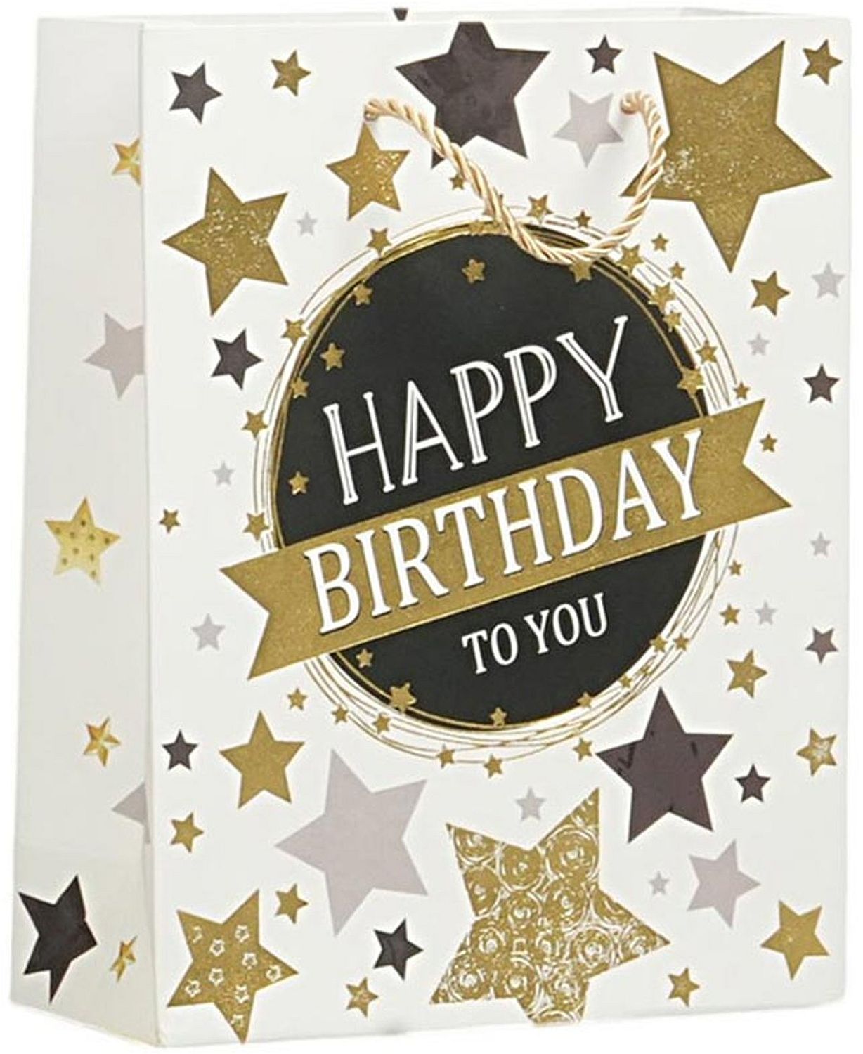 Pungă cadou Happy Birthday - Stele, 26 х 32 х 10 cm, alb