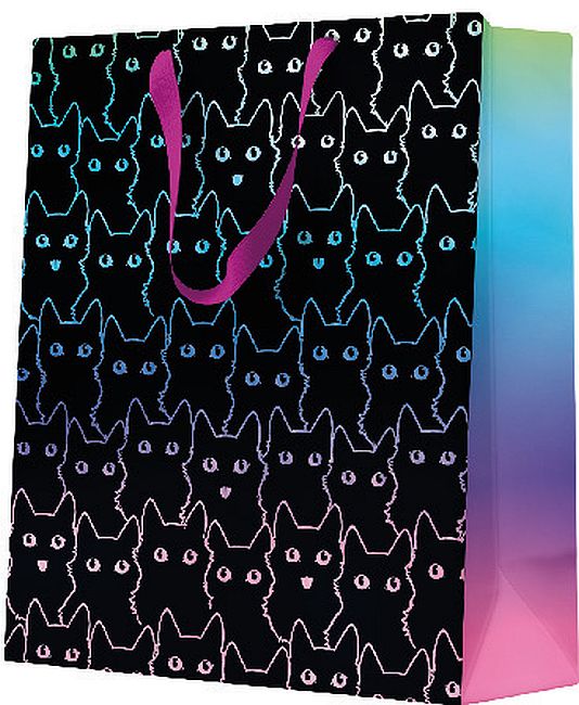 Punguță cadou Paw - Holographic Kitty Dreams, 20 x 25 x 10 cm