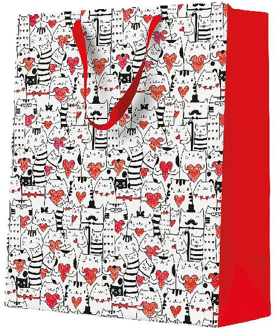 Punguță cadou PAW - Purrfect Heart Pattern, 26.5 x 33.5 x 13 cm
