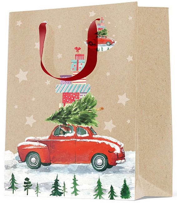 Punga cadou S. Cool - Christmas Car, bej, L