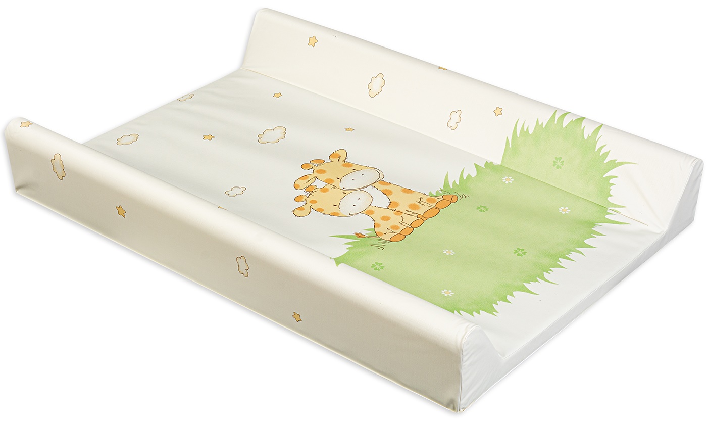 Saltea de înfășat cu bază dură Lorelli - Galbena/verde, cu girafe, 50 x 80 cm