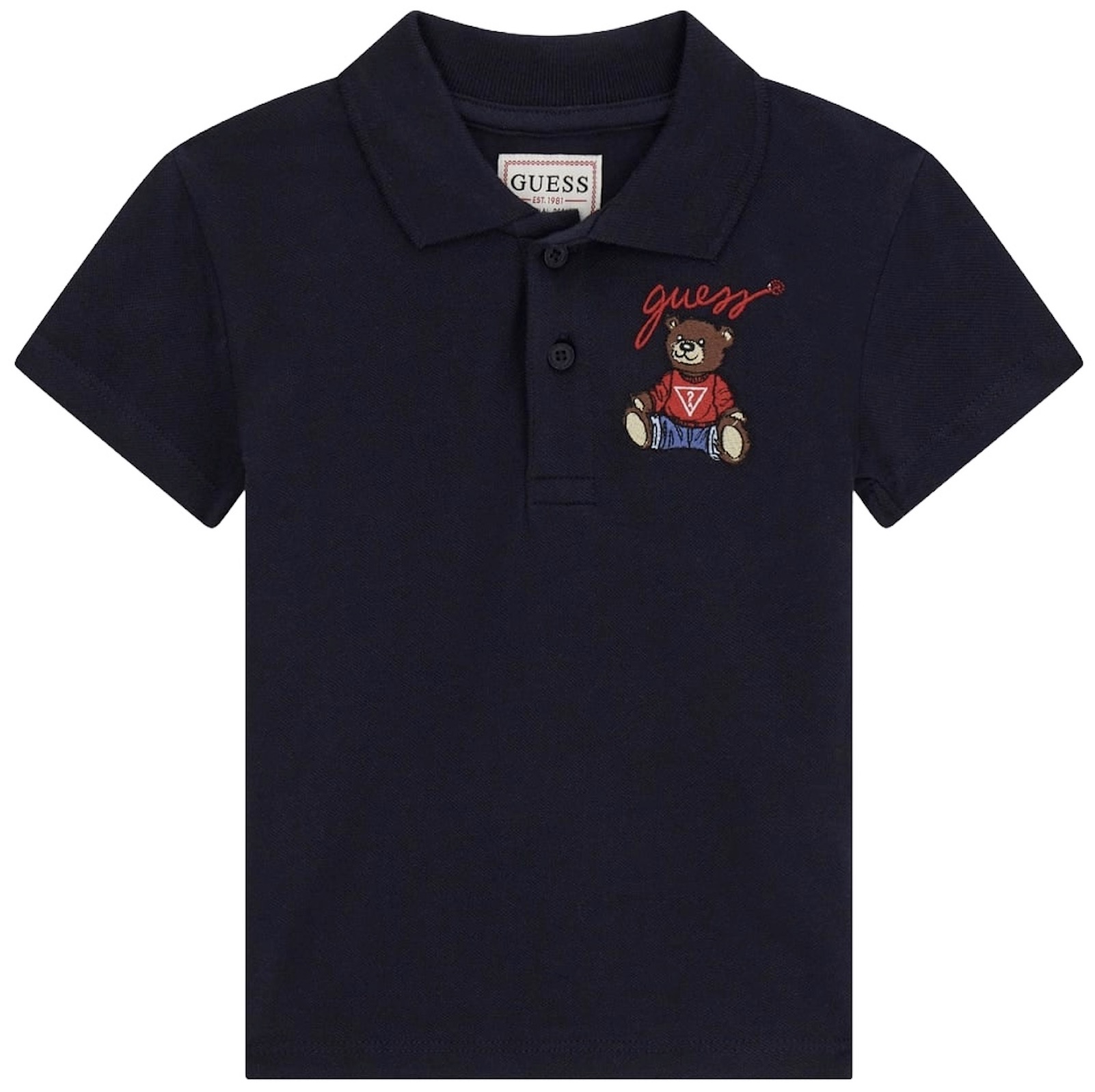 Tricou polo Guess - Cu ursuleț brodat, albastru închis, 18 luni