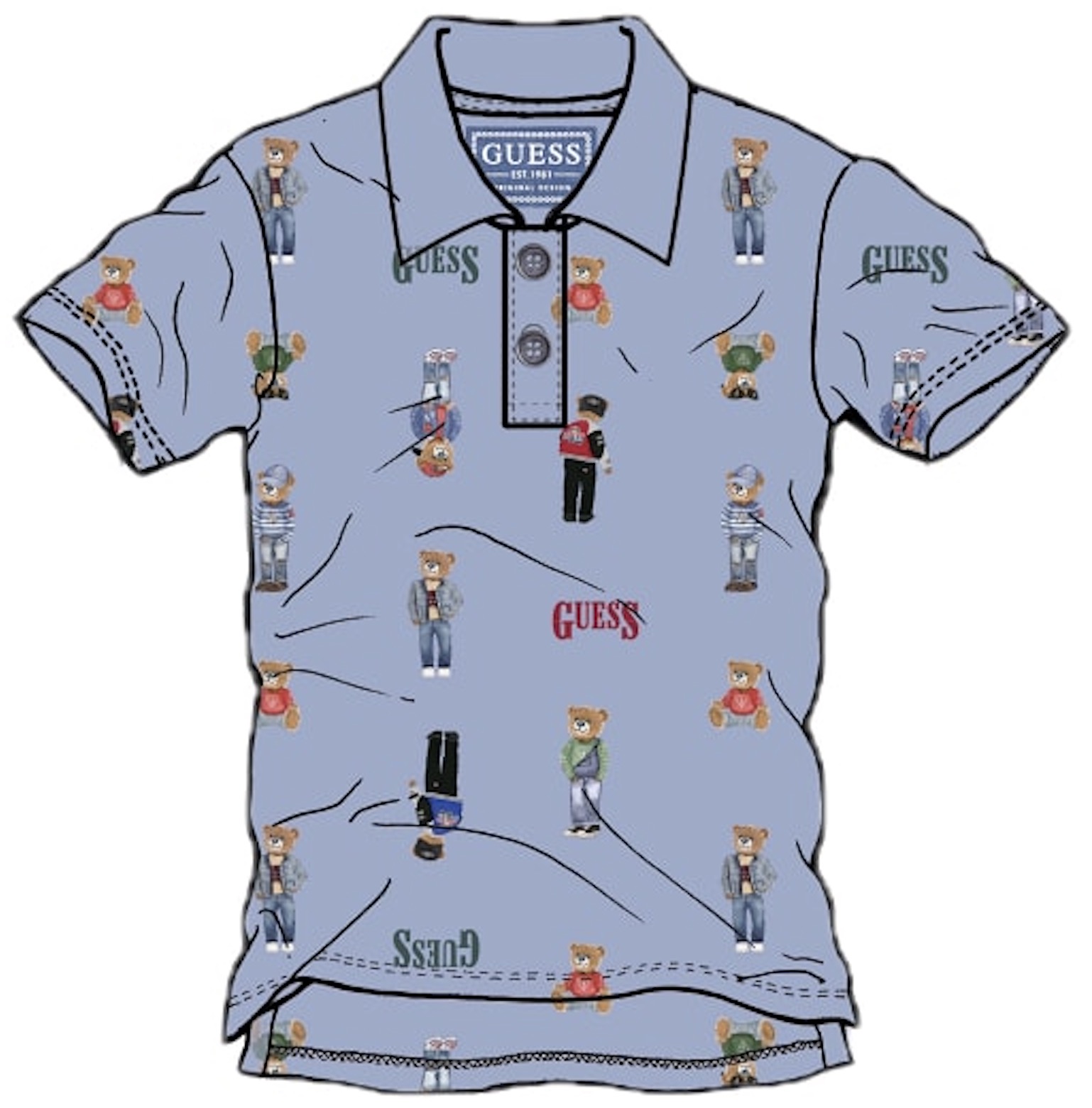 Tricou polo Guess - Cu urși colorați, multicolor, 12 luni