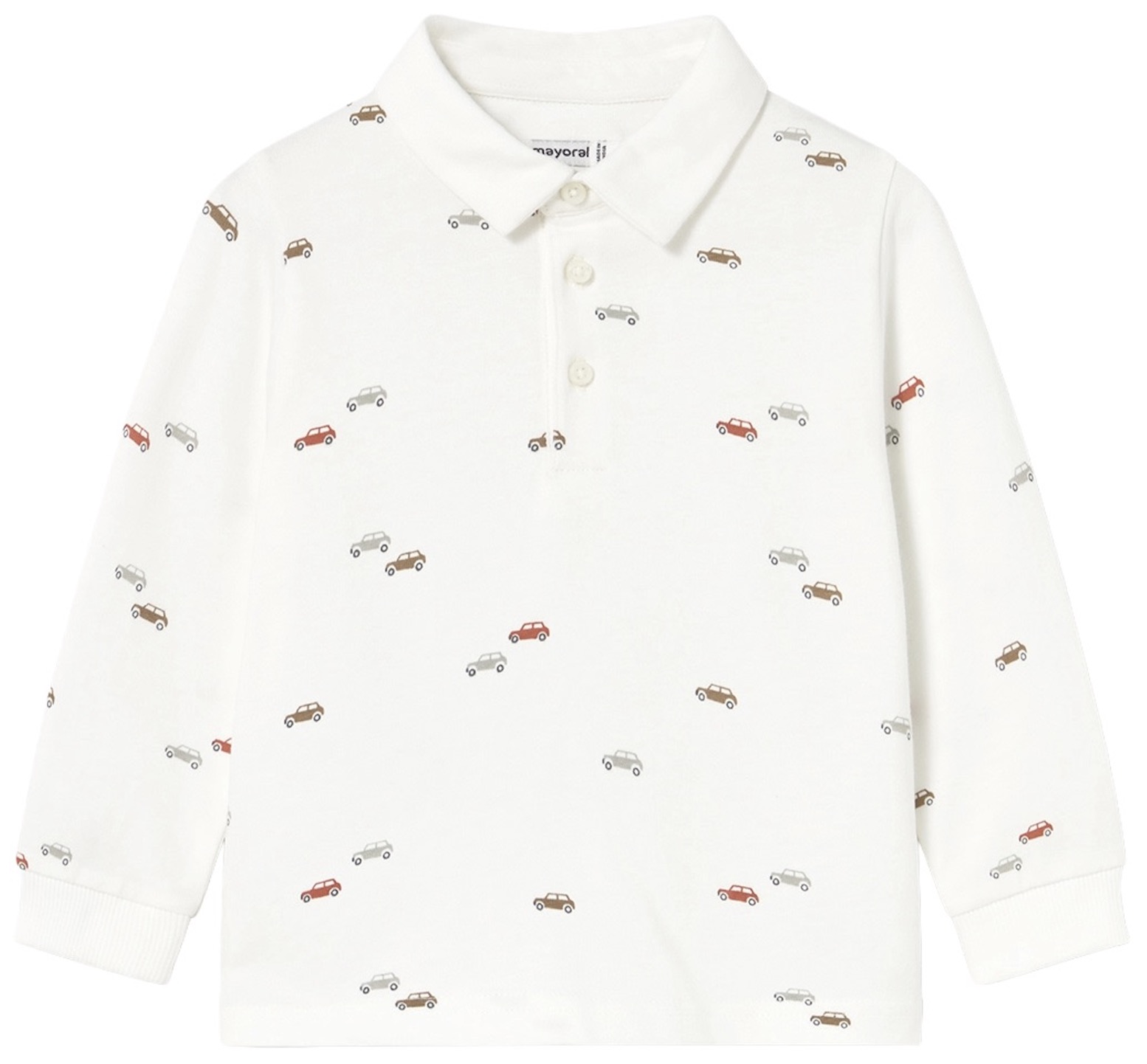 Tricou polo Mayoral - Cu mașinuțe, alb, 12 luni