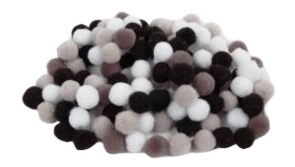 Pompoane Fandy - 10 mm, 120 buc, gri/negru