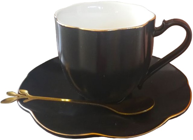 Cană de porțelan Curly - Black, 200 ml,