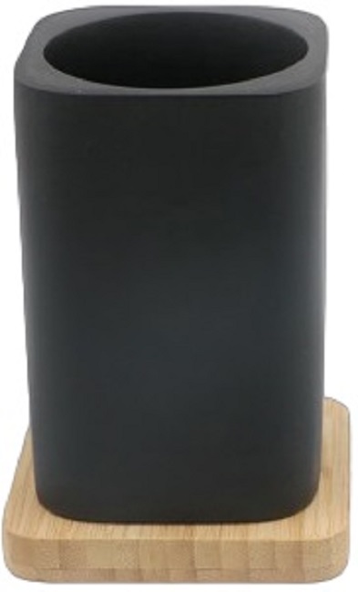 Suport pentru periuță de dinți Inter Ceramic - Ninel, 8.5 x 12.2 cm, negru-bambus
