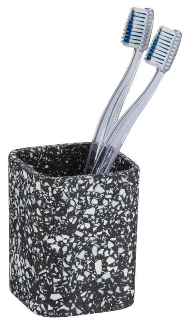 Suport pentru periuță de dinți Wenko - Terrazzo, 8 x 10,5 x 8 cm, negru