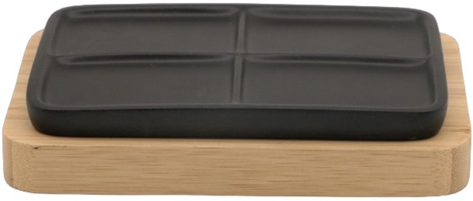 Suport pentru săpun Inter Ceramic - Ninel, 13 x 8.5 cm, negru/bambus