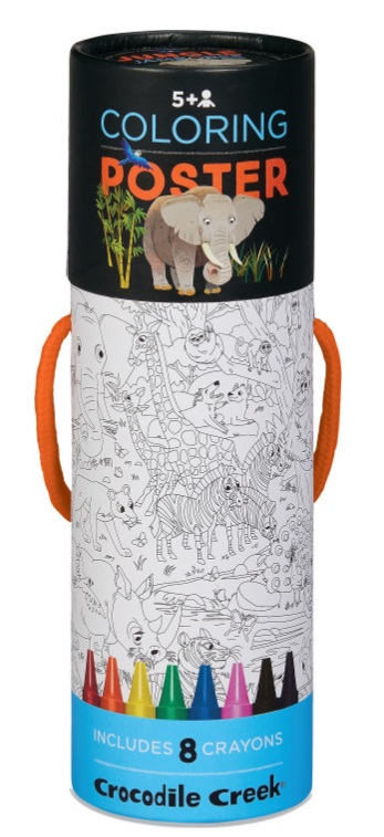 Poster de colorat Crocodile Creek - Animale din jungla, 8 creioane colorate