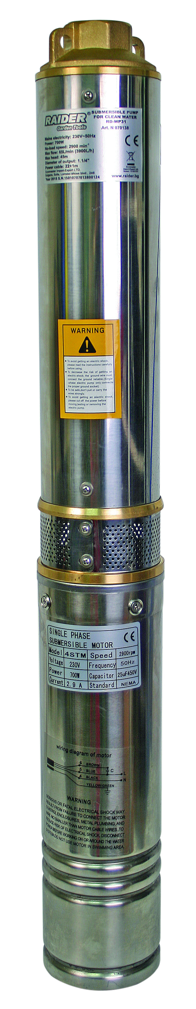 Pompă submersibilă pentru puțuri adânci Raider - RD-WP31, 700W, 1.1/4'', 65l/min, 45 m