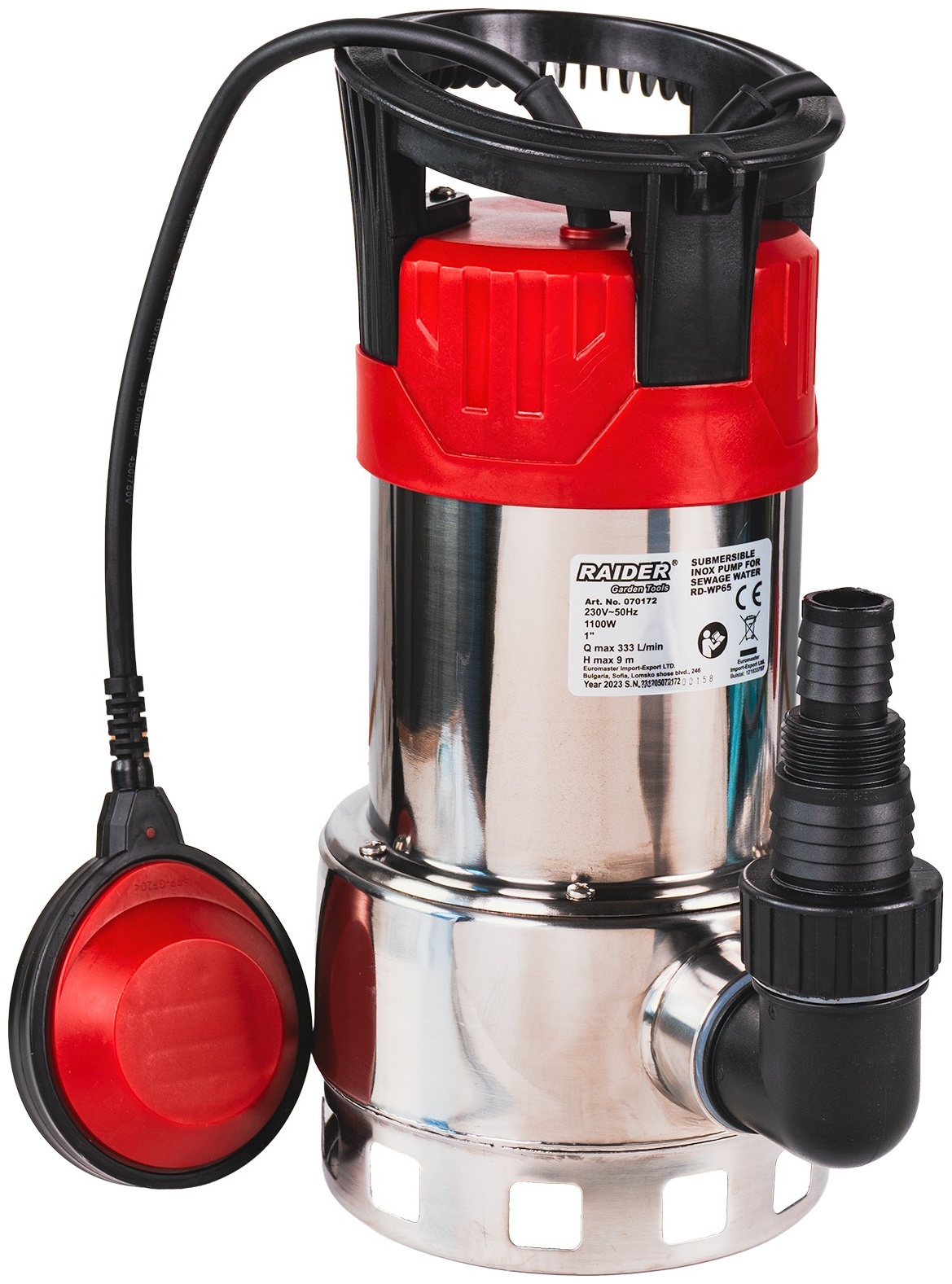 Pompă submersibilă de apă Raider - RD-WP65, 1100W, 1'' 333 l/min, 9 m