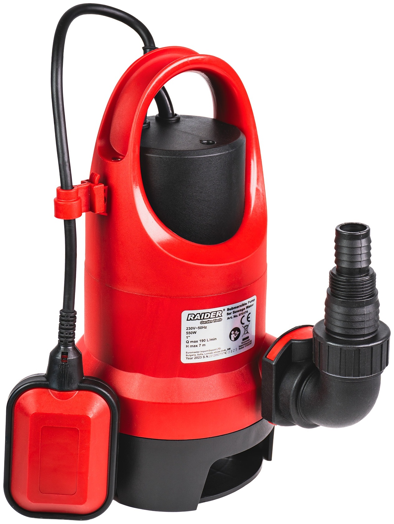 Pompă submersibilă de apă Raider - RD-WP67, 550W, 1'', 190 l/min, 7 m, 35 mm
