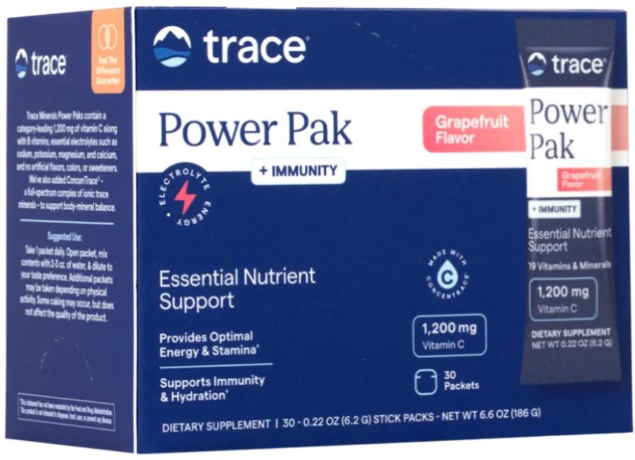 Power Pak + Immunity, grapefruit, 30 plicuri, Trace Minerals