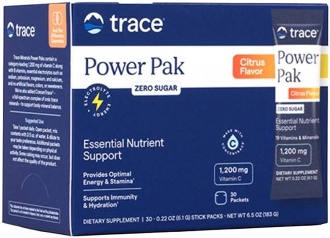 Power Pak Zero Sugar, citrice, 30 plicuri, Trace Minerals