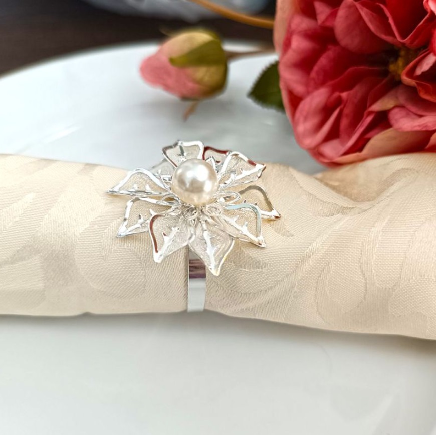 Inele de șervețel  Morello - Silver Flower, 6 buc.