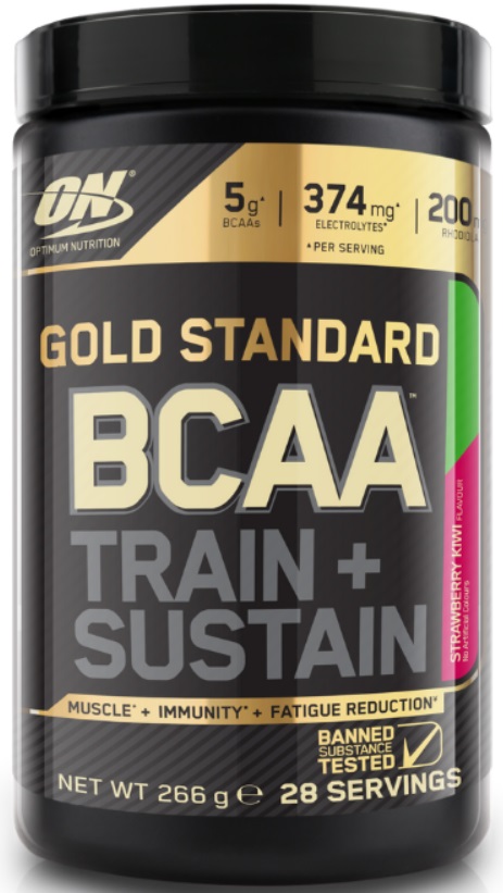 Gold Standard BCAA Train + Sustain, căpșună și kiwi, 266 g, Optimum Nutrition