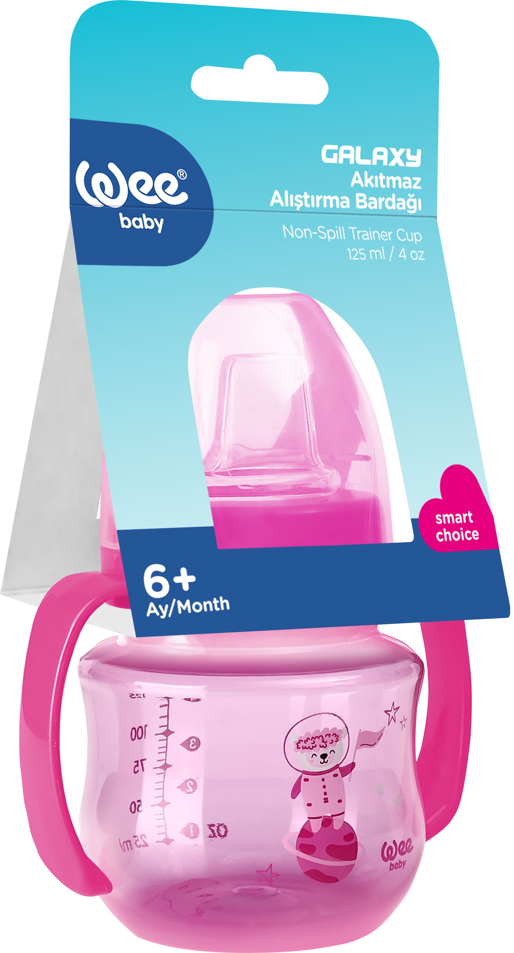 Cană de tranziție cu mânere Wee Baby - Galaxy, PP, 125 ml, roz