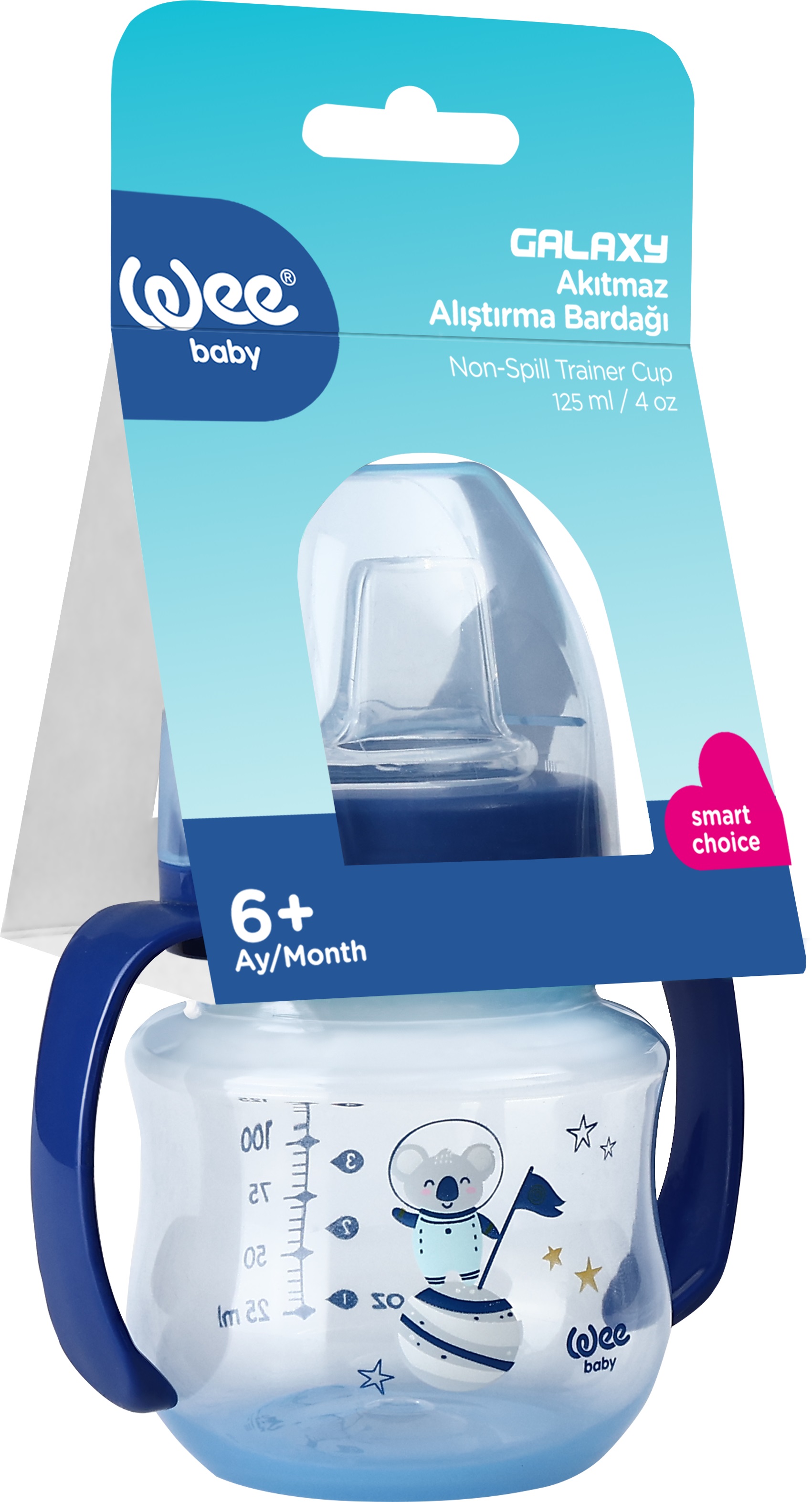 Pahar de tranziție cu mânere Wee Baby - Galaxy, PP, 125 ml, albastru