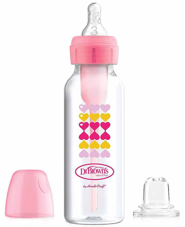 Biberon de tranziție Dr. Brown's - Narrow-Neck Options+, 250 ml, Inimi roz