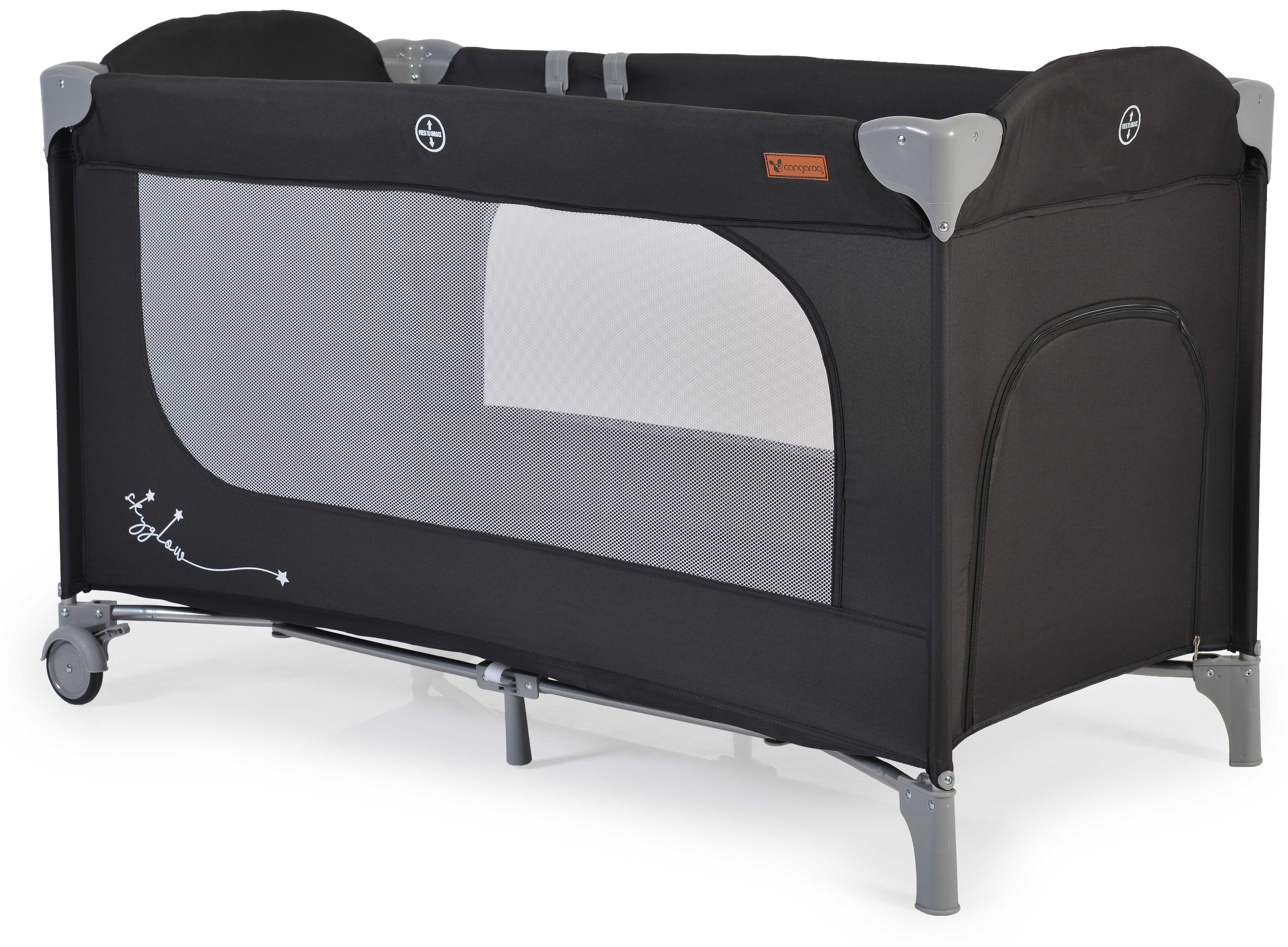 Pat portabil pe 1 nivel Cangaroo - Skyglow, negru