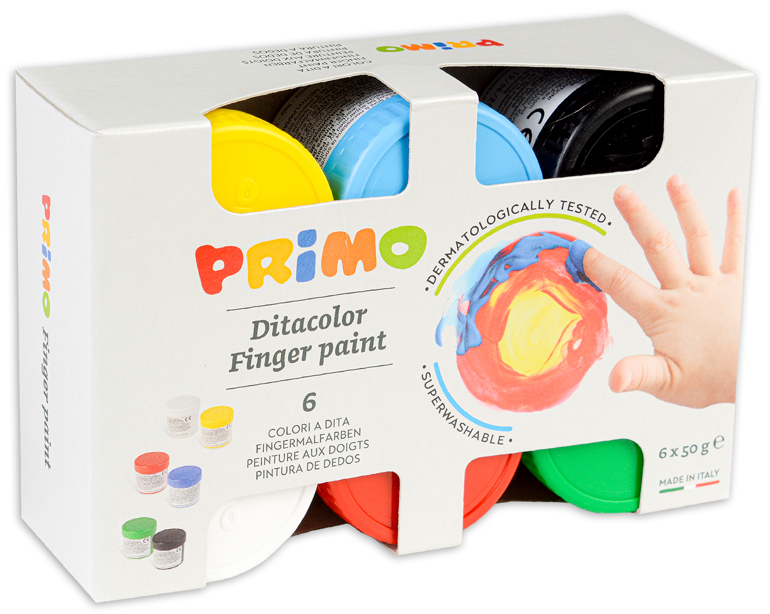 Vopsea pentru pictura cu degete Primo - 6 culori, 50 ml