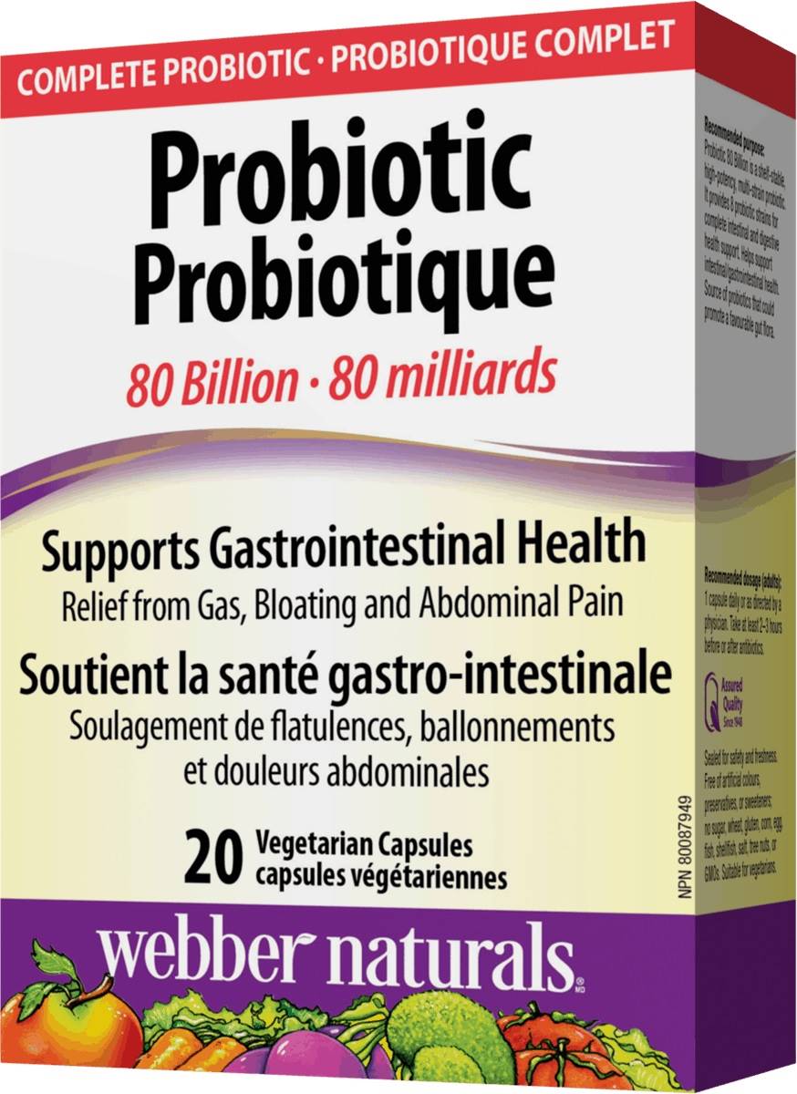 Probiotic 80 Billion, 20 vege capsule, Webber Naturals