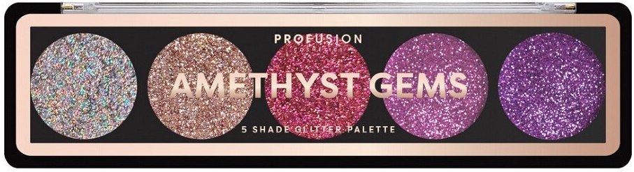Profusion Cosmetics Paletă de farduri de pleoape cu sclipici Amethys Gems, 5 culori