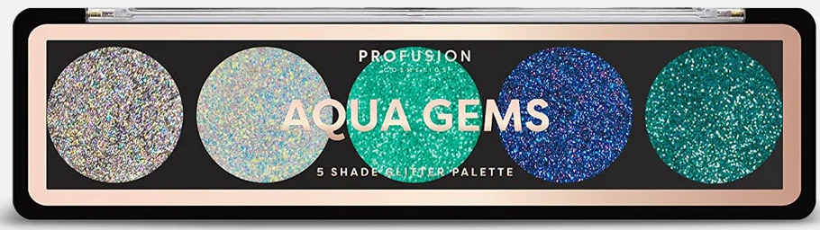 Profusion Cosmetics Paletă de farduri de pleoape cu sclipici Aqua Gems, 5 culori