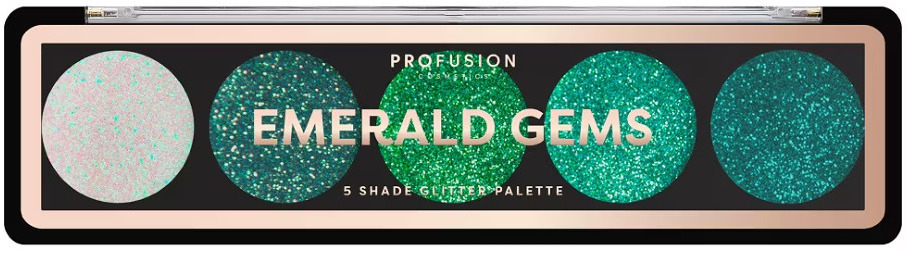 Profusion Cosmetics Paletă de farduri de pleoape cu sclipici Emerald Gems, 5 culori