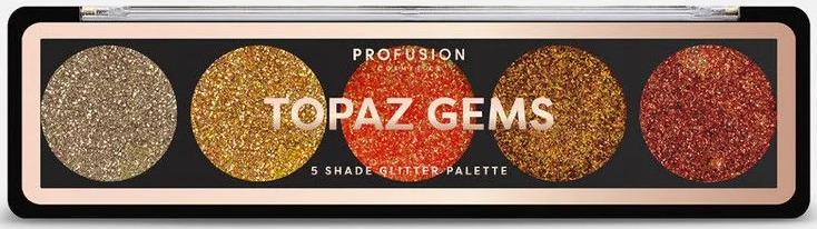 Profusion Cosmetics Paletă de farduri de pleoape cu sclipici Topaz Gems, 5 culori