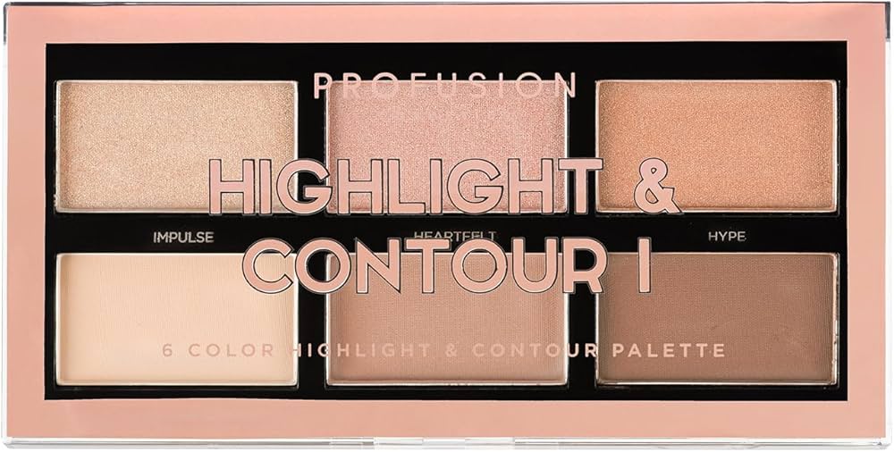 Profusion Cosmetics Paletă de evidențiator Highlight & Contour, 6 culori