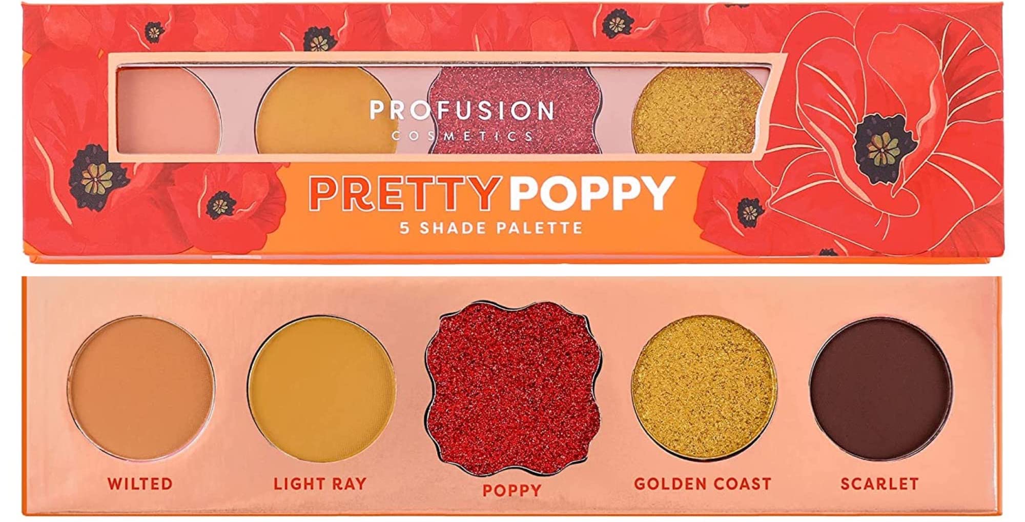 Profusion Cosmetics Paletă de farduri de pleoape Blooming Hues, Pretty Poppy, 5 culori