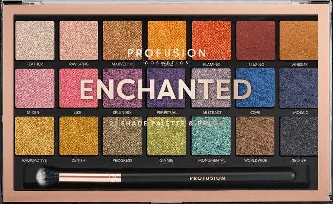 Profusion Cosmetics Paletă de farduri de pleoape Enchanted, 21 culori