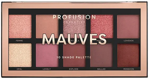 Profusion Cosmetics Paletă de farduri de pleoape Mouves Mini, 10 culori