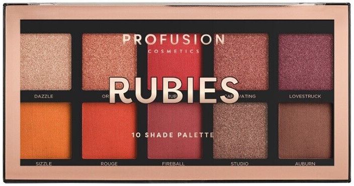 Profusion Cosmetics Paletă de farduri de pleoape Rubies Mini, 10 culori