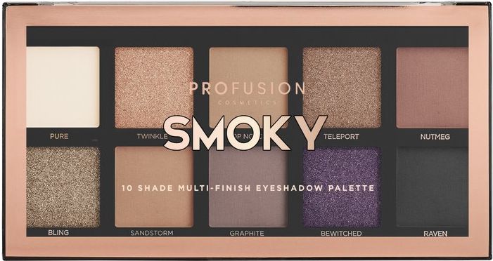 Profusion Cosmetics Paletă de farduri de pleoape Smoky Mini, 10 culori