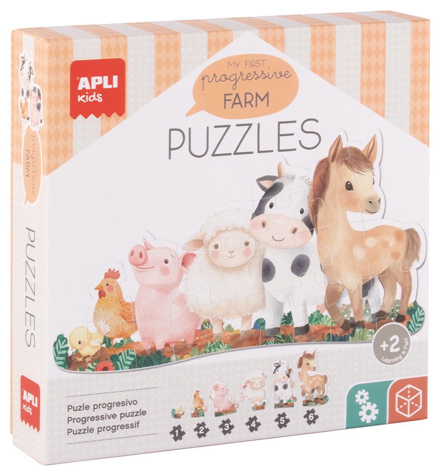 Puzzle progresiv Apli Kids 6 în 1- Animale de fermă