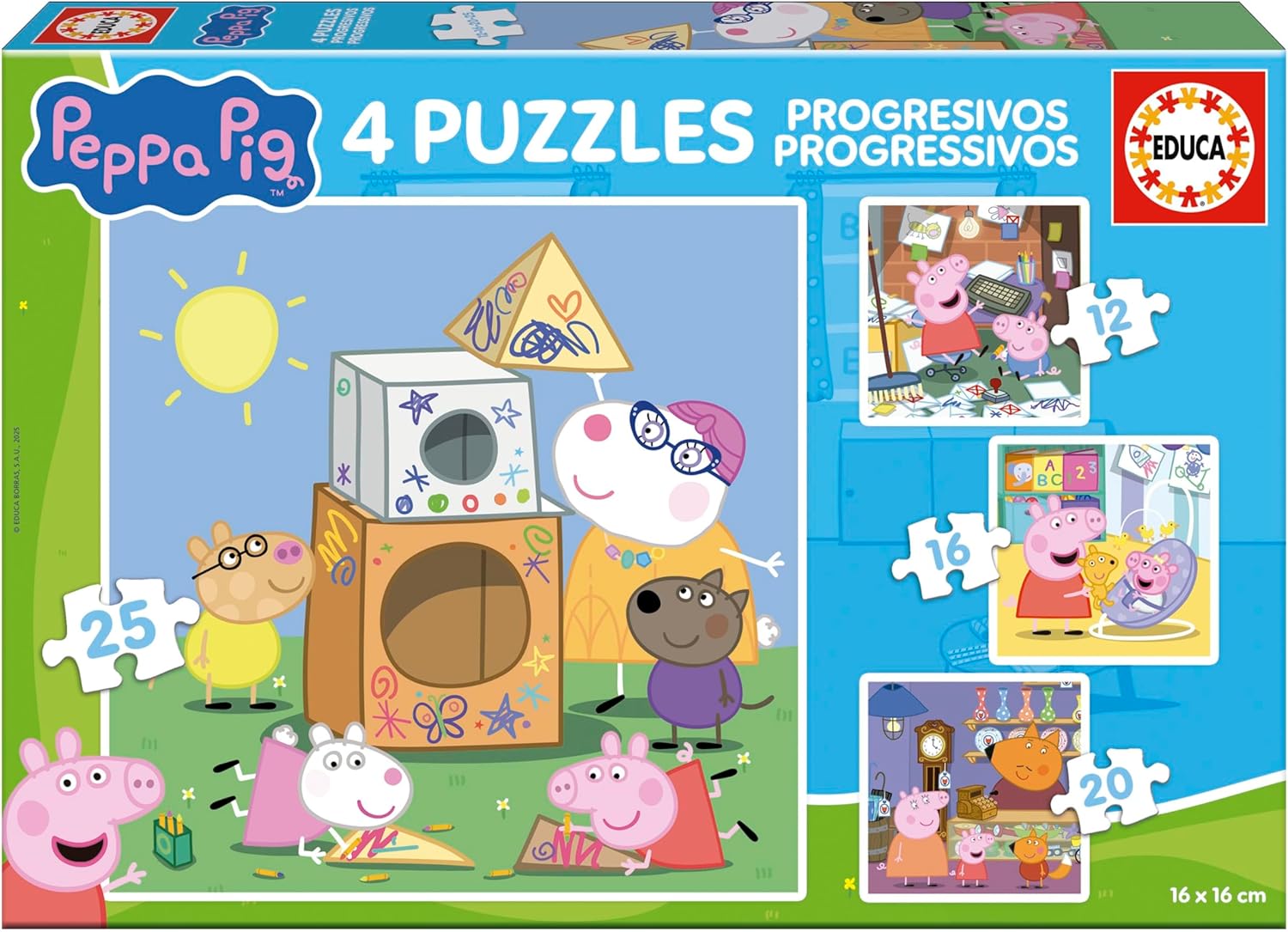 Puzzle progresiv Educa 4 în 1 - Peppa Pig se distrează