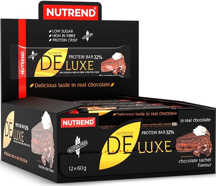 Deluxe Batoane proteice, sacher cu ciocolată, 12 buc, Nutrend