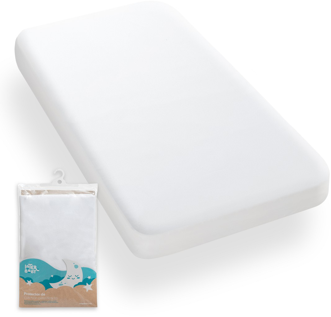 Protector pentru saltea bebeluși Interbaby - Impermeabil, 60 x 120 cm, alb